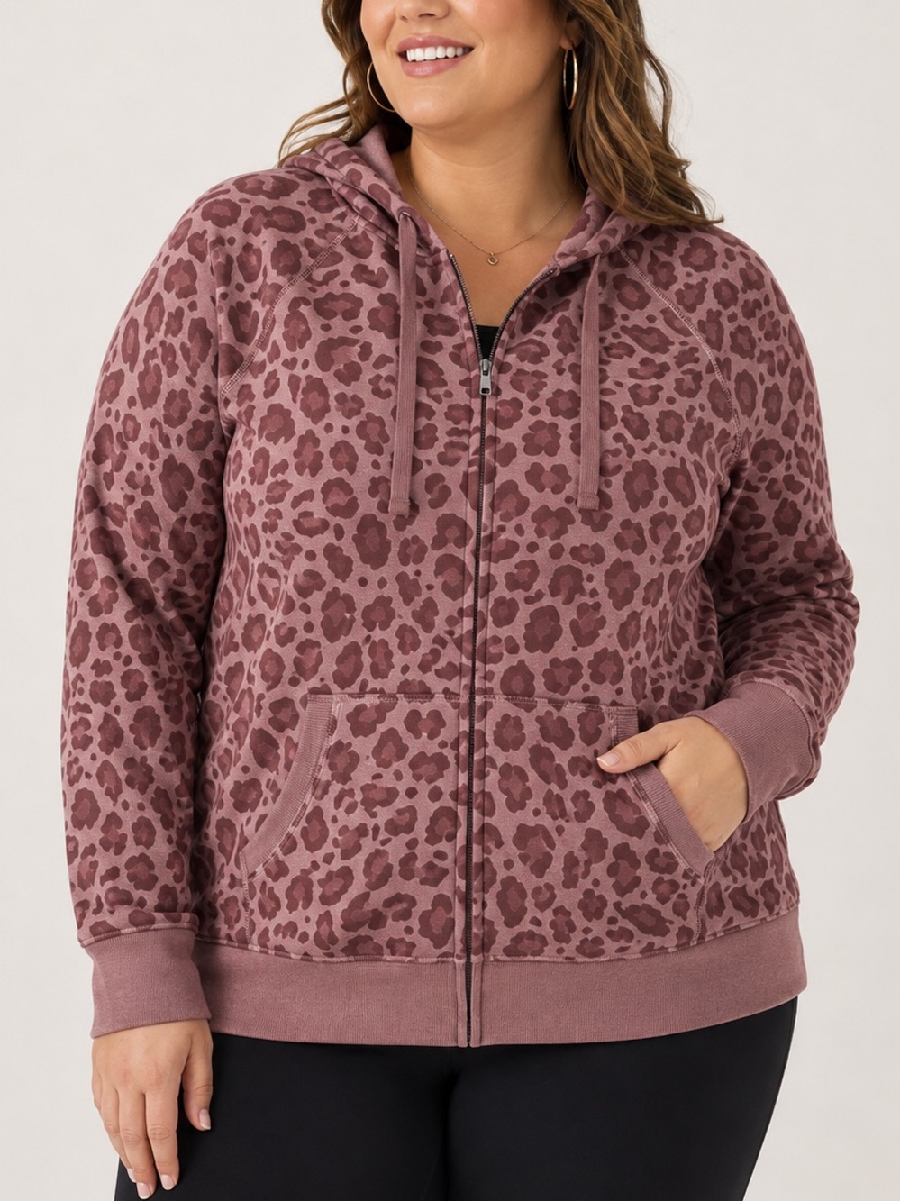 Torrid Leopard Print Zip Up Hoodie Mauve Pink Size 00
